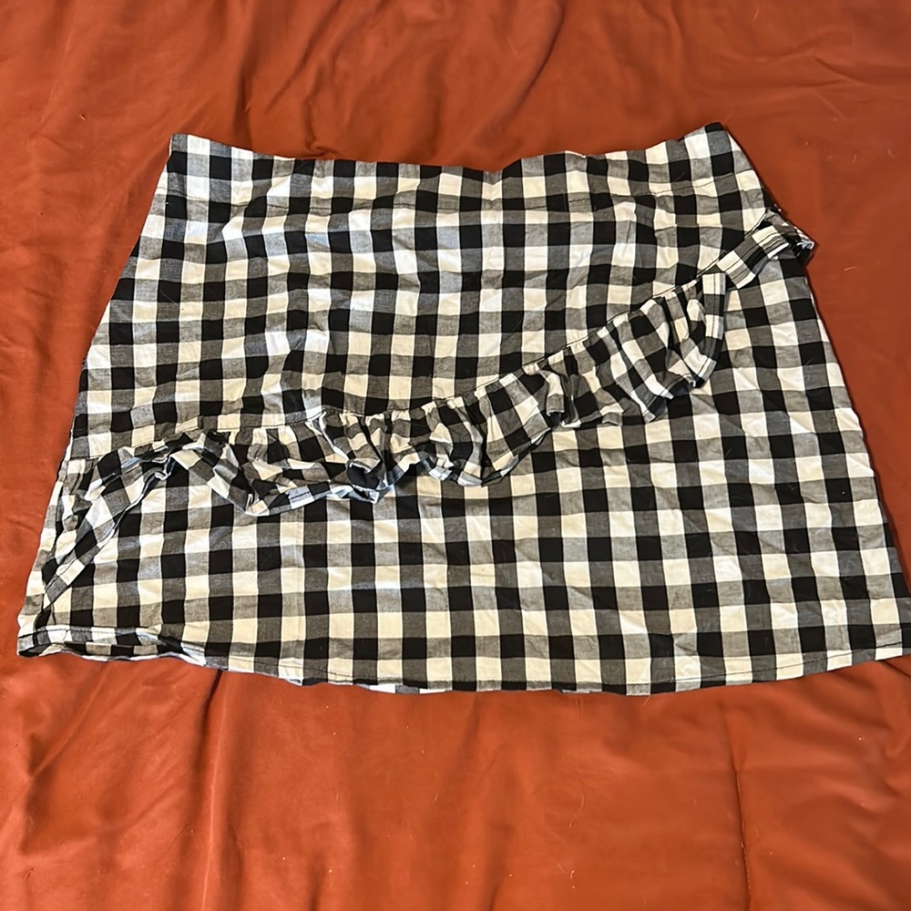 Checkered Black + White Ruffle Mini Skirt